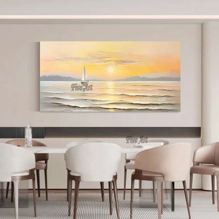 

Beautiful Sunrise Over The Sea Abstract Landscape Painting High Quality Large Living Room Wall Picture Custom Artwork Home Decor