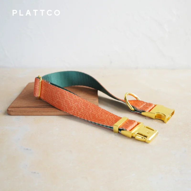 PLATTCO unique design dog set print ORANGE MAZE pattern and high-quality gold buckle 5 size PDC334YG&PDL334YG