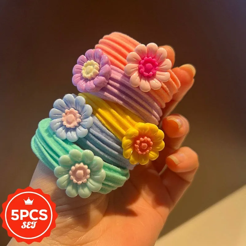 

5Pcs/set Bold and Durable Hair Ties with Beautiful Flowers- High Elastic Hair Bands for Women,Elegant Ponytail Hair Rope Holders