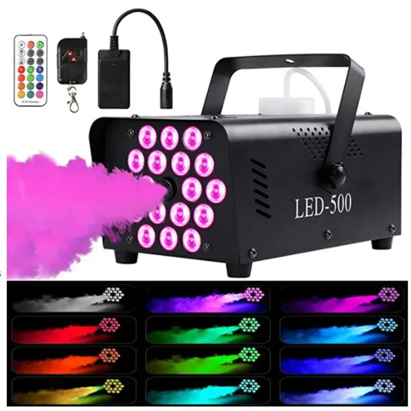 Disco Colorful Smoke Machine 500W LED Remote Fogger Ejector Dj Christmas Wedding Party Stage Light Effects Fog Machine