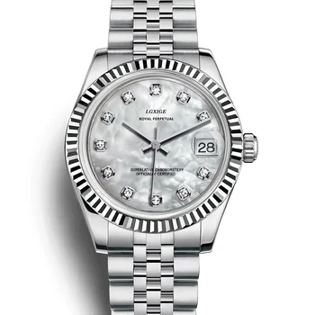 女性のためのパーソナライズされた腕時計,ビーズのダイヤル,自動,スチール,ピンク,ゴールド,ブラック,ブルー,カジュアル,女性,クォーツ,ファッション,31mm