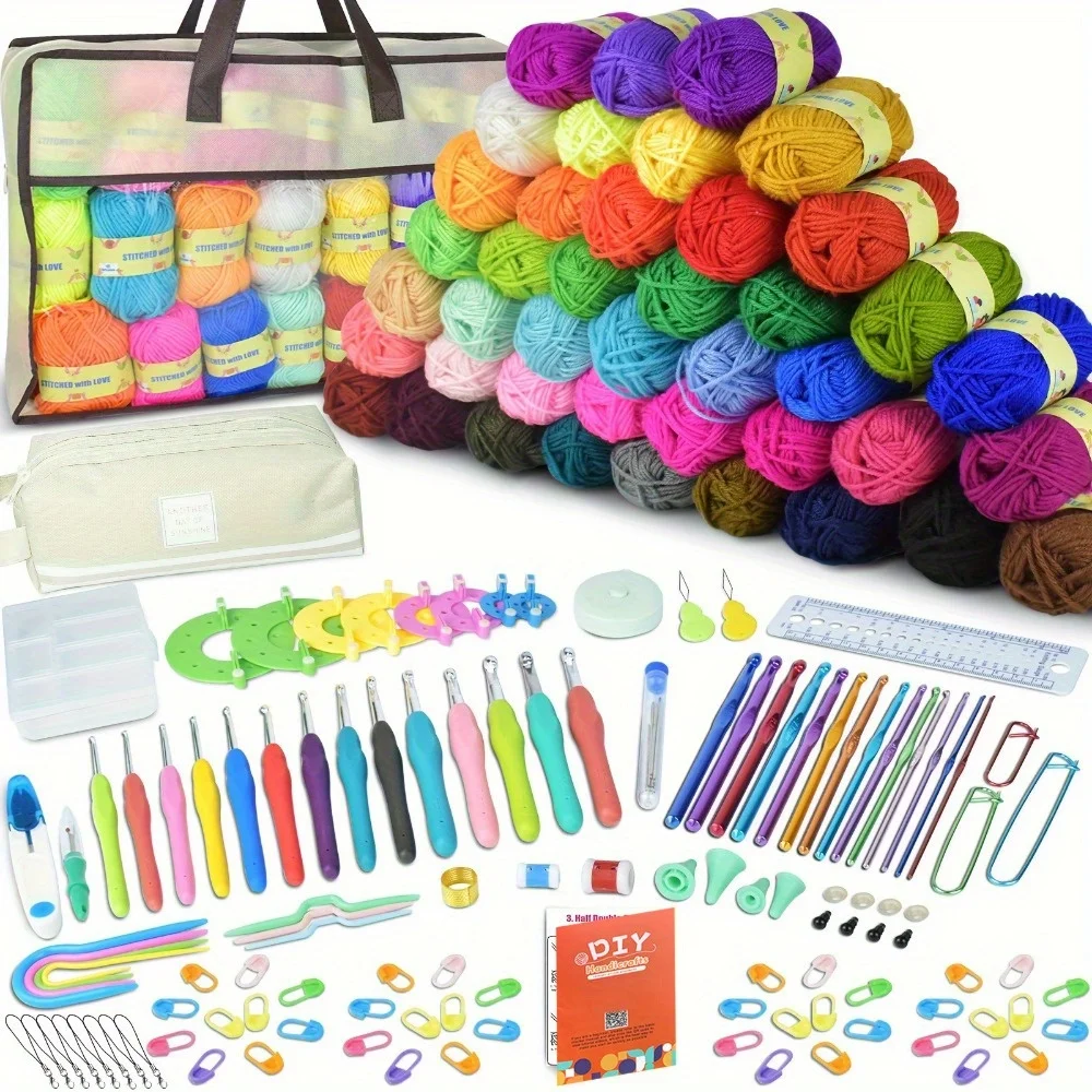 

169 pieces/set ultimate crochet kit - suitable for beginners and experienced craftsmen, equipped with yarn and hooks, perfect fo
