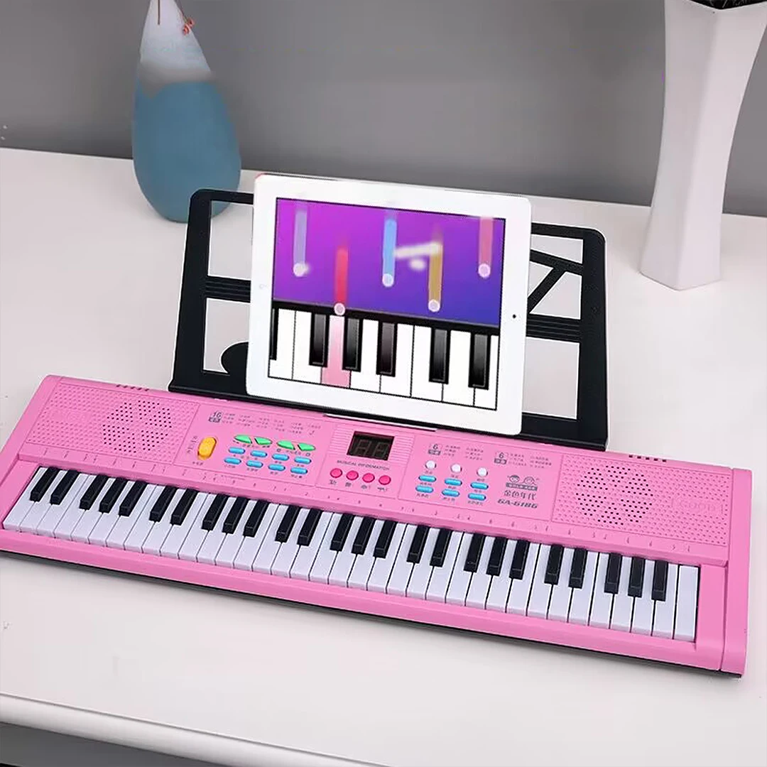 Tastiera Elettronica 61 Tasti Per Bambini, Pianoforte Digitale Portatile Con Microfono, Leggio, 16 Timbri, 10 Ritmi, Ricarica USB, Giocattolo Musicale Educativo
