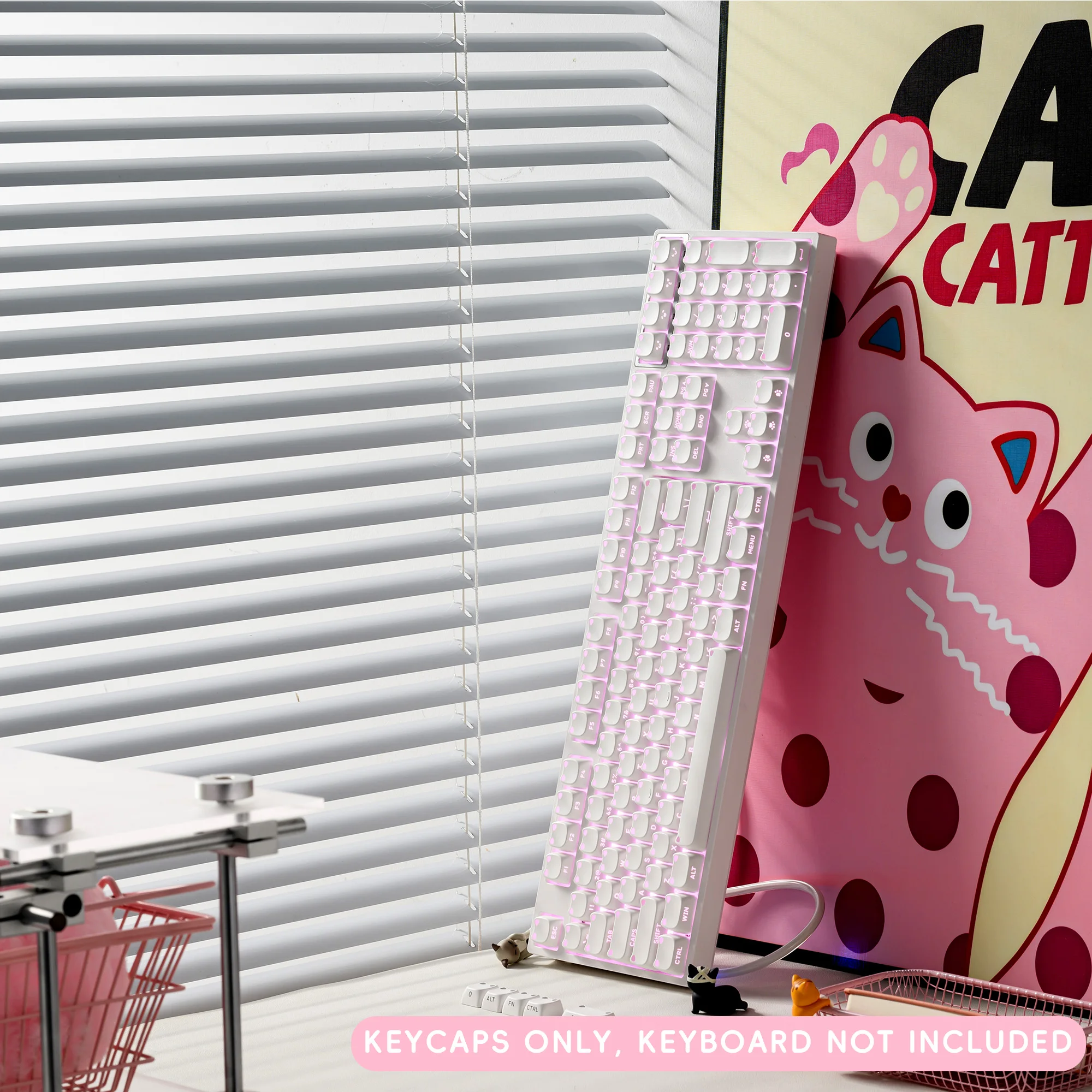 XVX White Lumicat MAO Profile Side-Printed Shine-Through 113-Key Keycap Set Double Shot Cute Cat Ear Key Cap - view 6