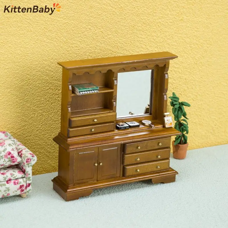 

1PC Miniature Closet TV Book Cake Bedside Table Cabinet Shelf Legs Cupboard Model With Mirror Dollhouse Furniture Decor DIY Toys