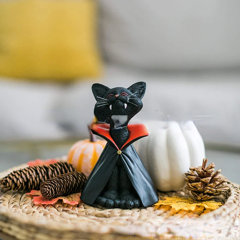 Cartoon Vampire Cat Ornaments Home Living Room Bedroom Halloween Decorations Resin Noble Vampire Cat Laughing Boy Toy Gift