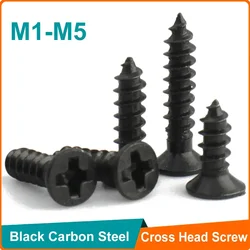 100pcs/lot Black Phillips Carbon Steel M1 M1.2 M1.4 M1.5 M2 M2.6 M3 M3.5 M4 M5 Cross Countersunk Flat Head Self-tapping Screw