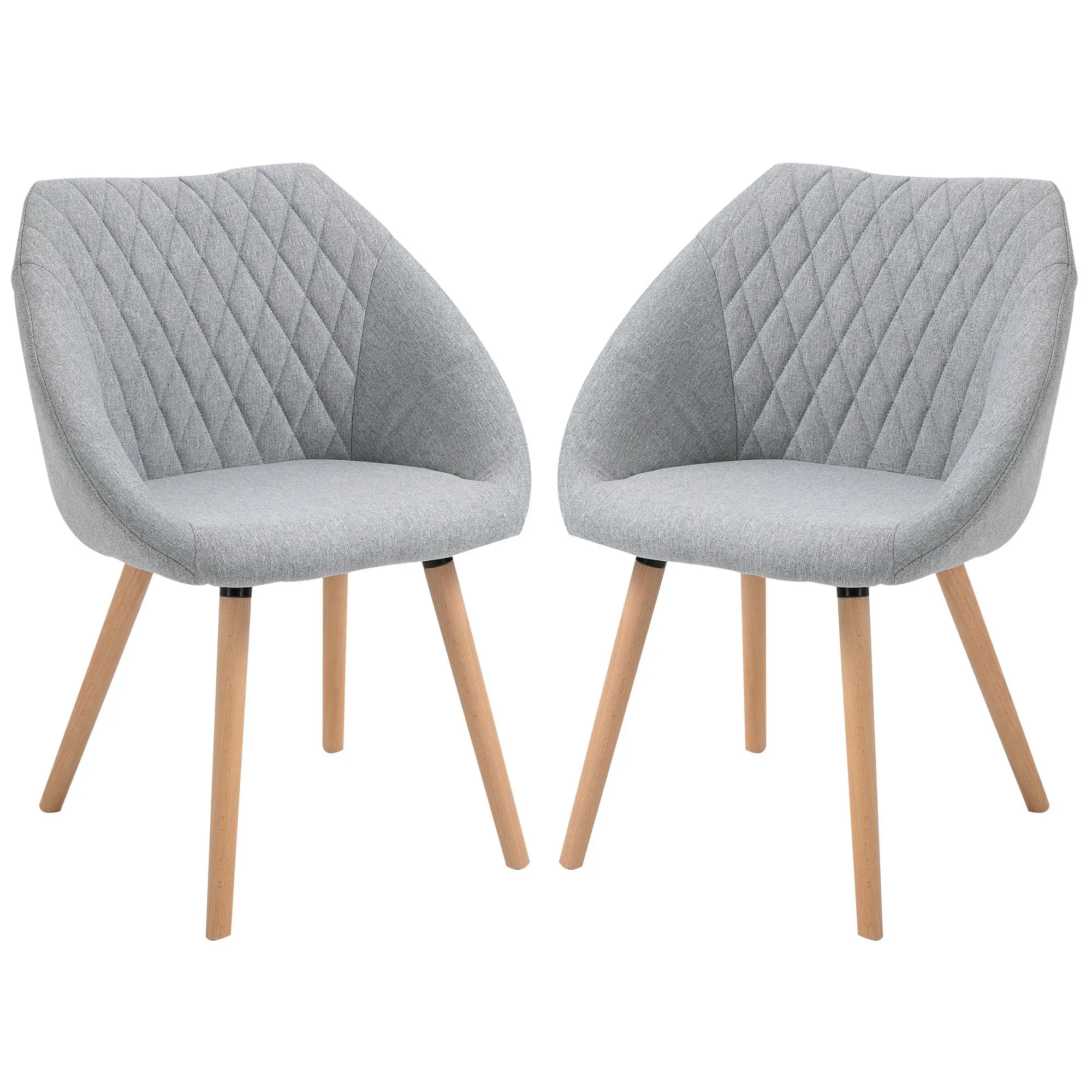 Chaises de salle à manger scandinaves, lot de 2, pieds en hêtre, lin gris, ergonomiques et rembourrées