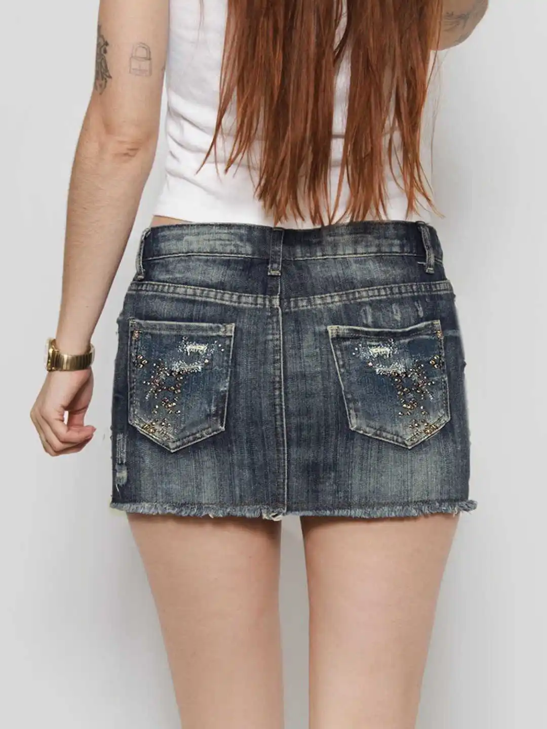 Falda Vaquera Corta de Mezclilla con Roturas Estilo A para Mujer, Falda Vaquera, Kpop Abi Y2k, Estilo Urbano, Retro Americano, Coreano, Kpop, Gyaru, E-girl, Coquette