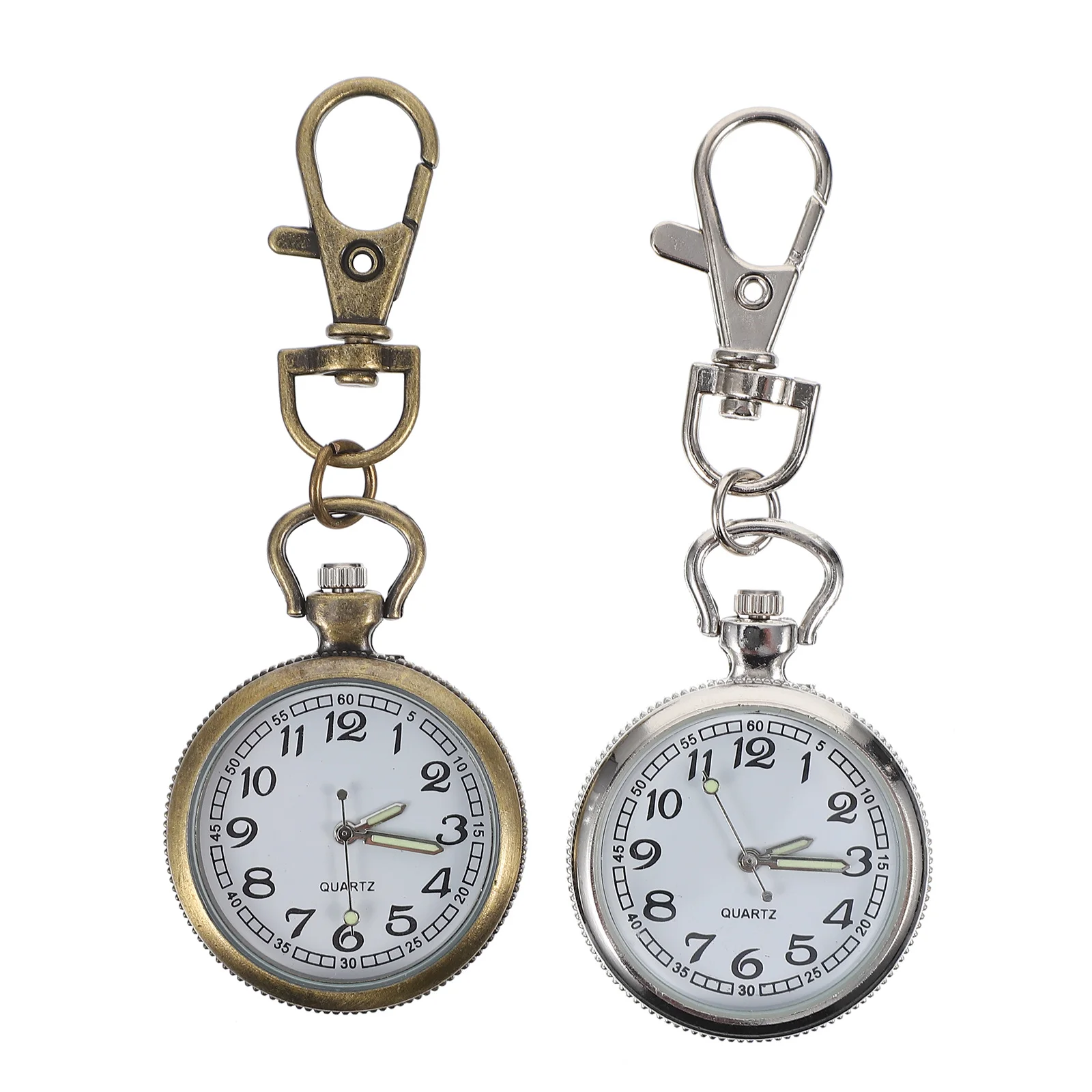 2pcs Vintage Chest Watch Alloy Quartz Pocket Watch Keychain For Nurses Doctors Students Key Ring Pendant Accessory