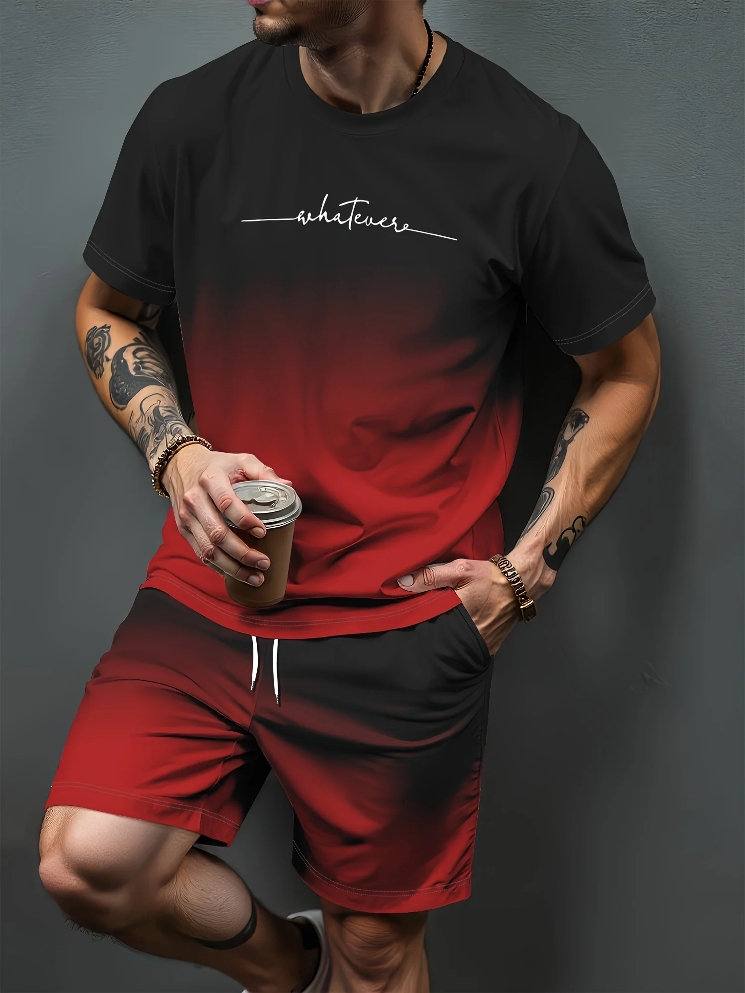 New Men's Summer Set Short-Sleeve T-Shirt Two-Piece Set Stylish Athletic Wear 3D Gradient Print Casual Shorts and T-Shirt Set