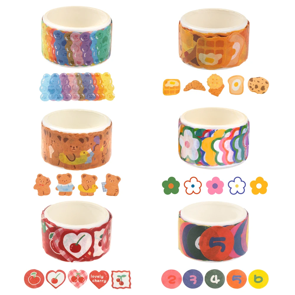 100pcs/Roll Cute Flower Bear Love Heart Washi Tape Cute pattern Scrapbooking Sticker Stationery Sticker