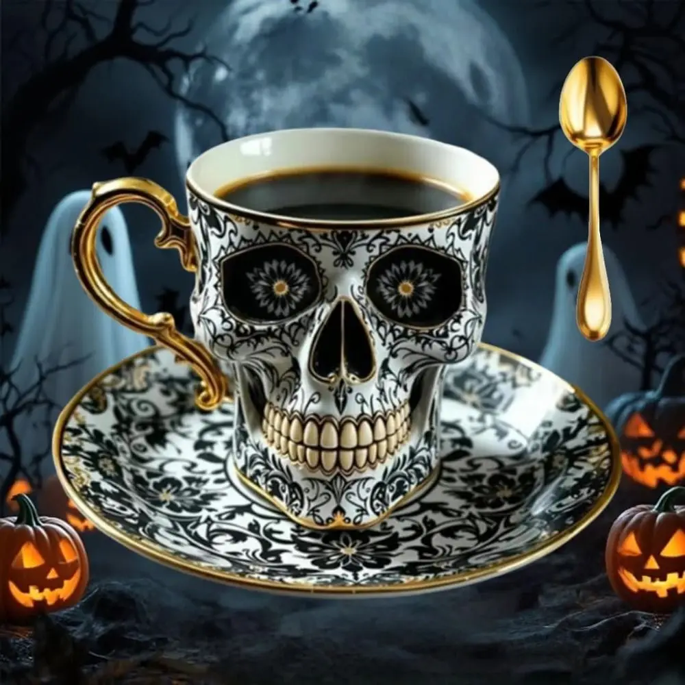 

Stylish Resin Skull Coffee Mug Bonehead Design Gothic Tea Cup Set Diabolical Bonehead Cups Halloween Party