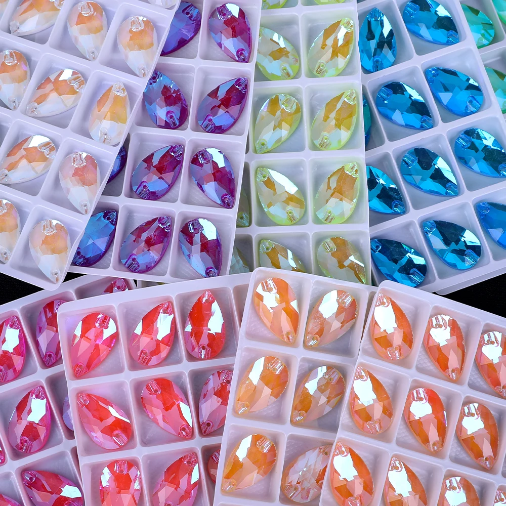 VC Fluorescent Sew on AB Rhinestone Square,Navette,Triangle,Drop,Roundnes,Cosmic Sewing Diamond Flatback DIY Accessories Wedding