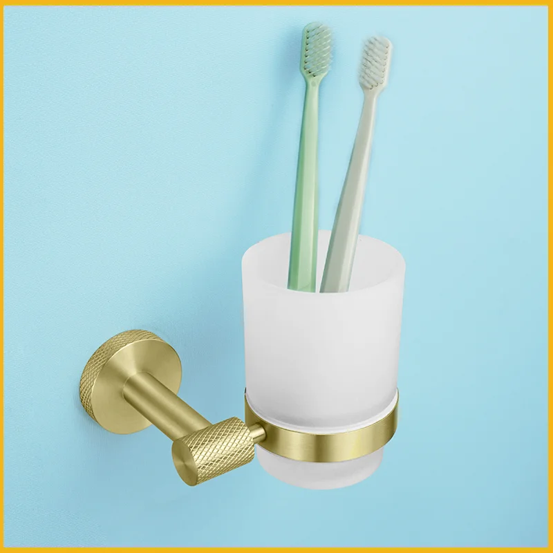 Brushed Gold Stainless Steel Wall-Mounted Towel Bar Toilet Paper Holder Robe Hook Cup Holder Toilet Brush Bathroom Accessories