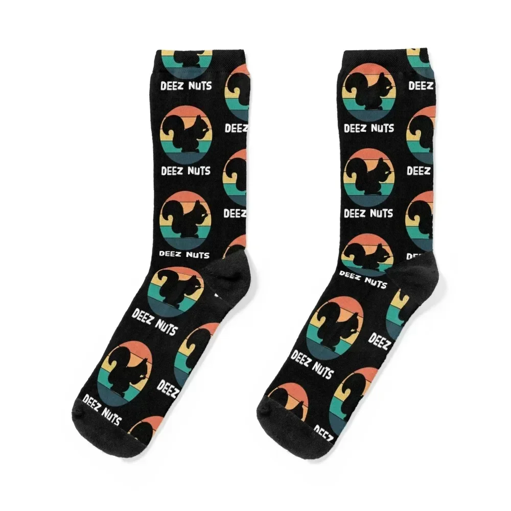 

Vintage Sunset Funny Squirrel Meme Deez Nutz Humor Socks Running hockey Socks Women's Men's