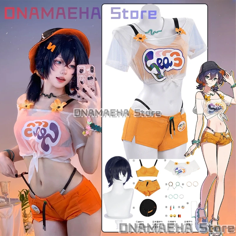 

Zenless Zone Zero Belle Cosplay Costume zzz Belle Swimsuit Summer Outfit Hat Shorts Bikini Girls Disguise for Adult Women xs-2xl