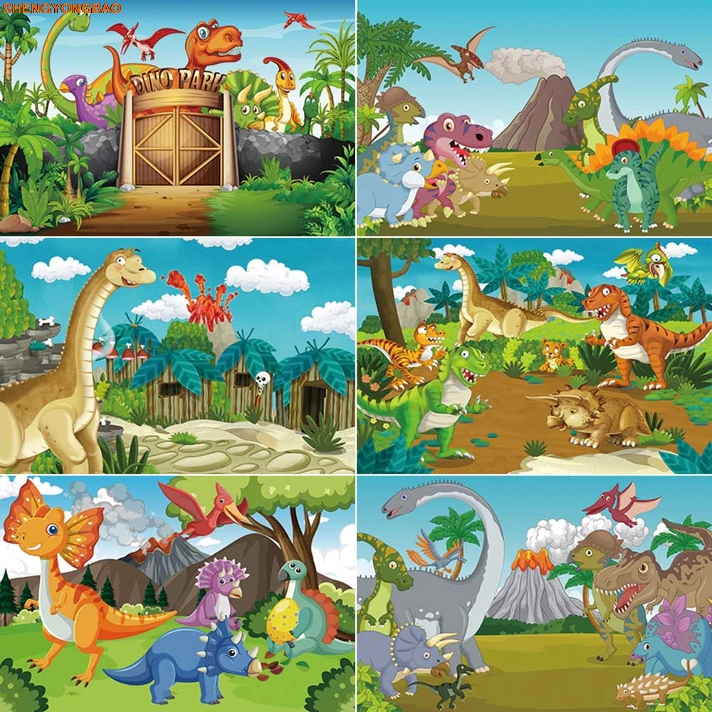 

Cartoon Jurrastic Dinosaurs Photogrpahy Backdrops Baby Birthday Party Photocall Backgrounds Home Decoration Studio Props