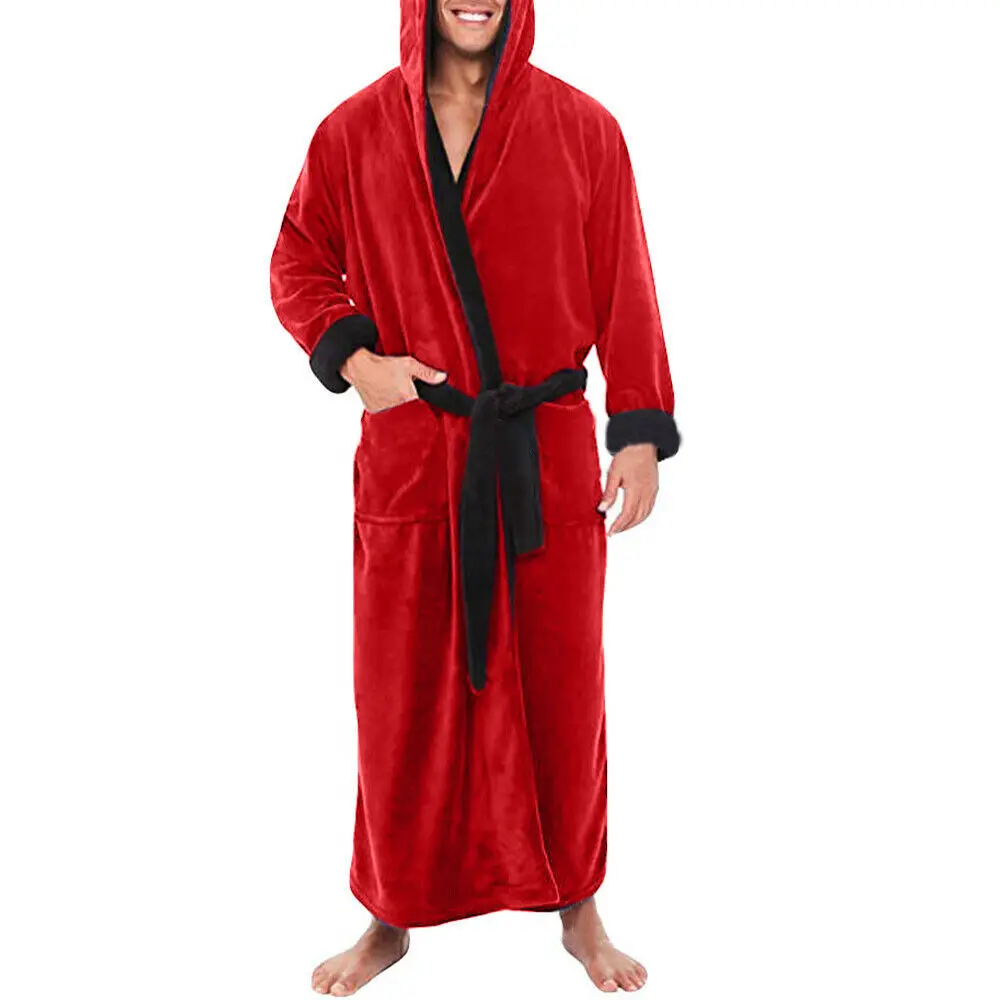 Stylish Hooded Bathrobe Super Soft Fluffy Men\'S Hooded Bathrobe With Adjustable Belt Highly Absorbent Solid Color Design