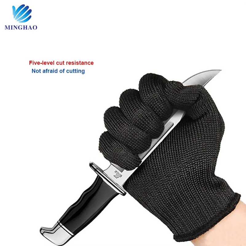 Gloves Labor Protection Gloves Wrapped Steel Wire Gloves Police Self-Defense Anti-Cut Black Gloves Household Cleaning Tools