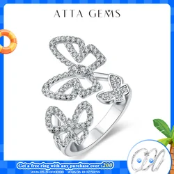 Attagems Moissanite Ring for Women Pass Test Christmas Butterfly Rings 925 Sterling Silver Wedding Fine Jewelry for Women's Gift