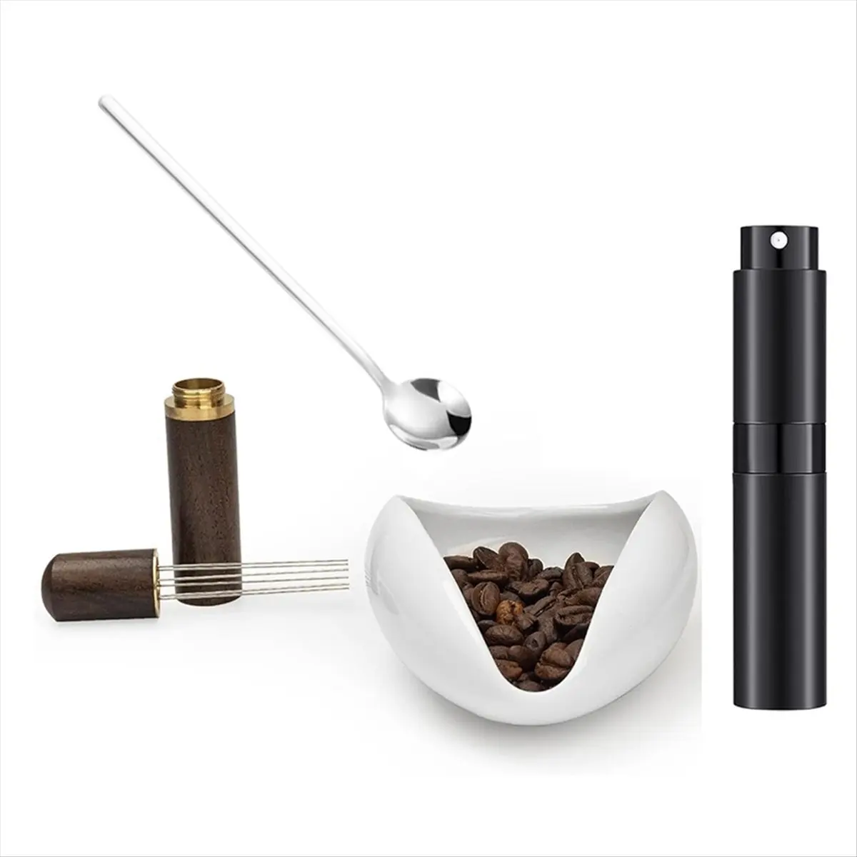 AB45  Bottle and Coffee Bean Dosing Cup and WDT Tool 4-Piece Set, Ceramic Dosing Vessel Tray Kit, Coffee Bar Accessories
