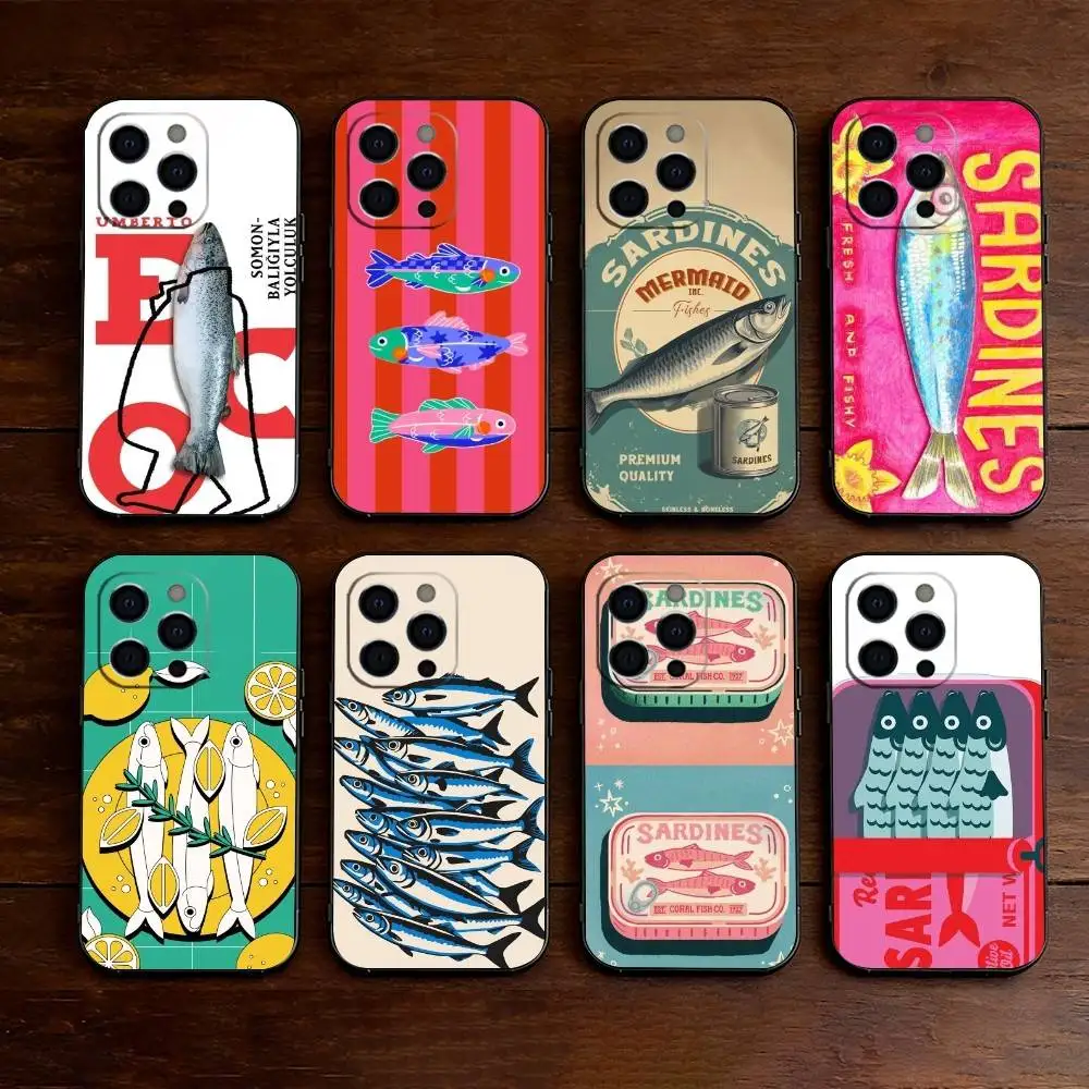 

F-Fish Funny Sardines Phone Case For iPhone 17, 16,15,14,13,12,11 Plus,Pro Max, Others Soft Black Cover