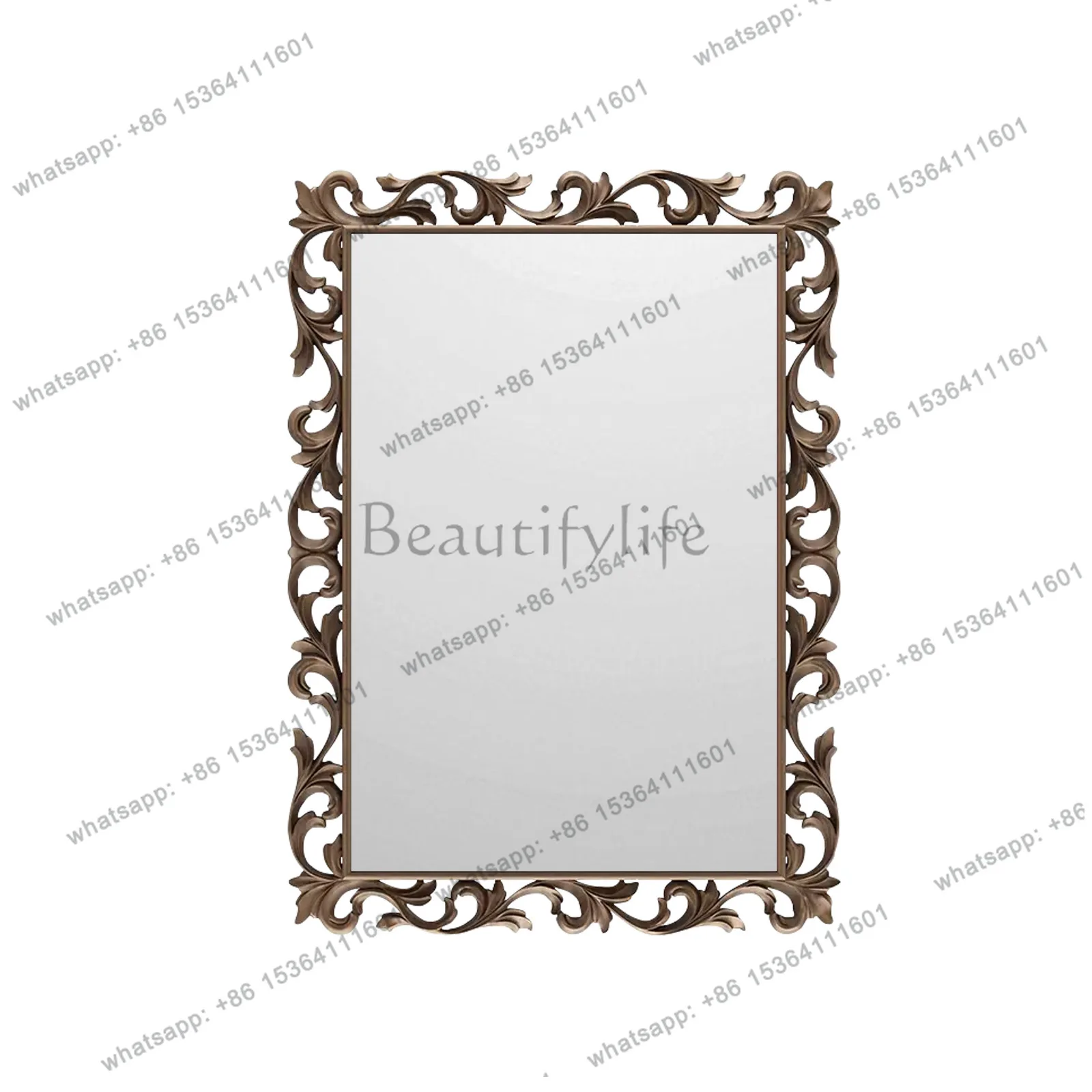 

French three-dimensional carved wall mirror European style retro makeup decoration mirror home entrance