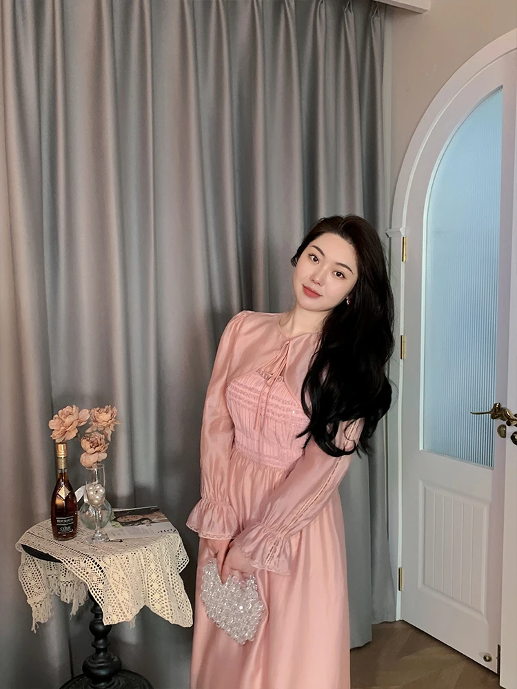 

Elegant Slimming Dress Exquisite Gentle High-End Women's Fashion plus Size Princess Style Long Sleeve Zipper Closure Casual Wear