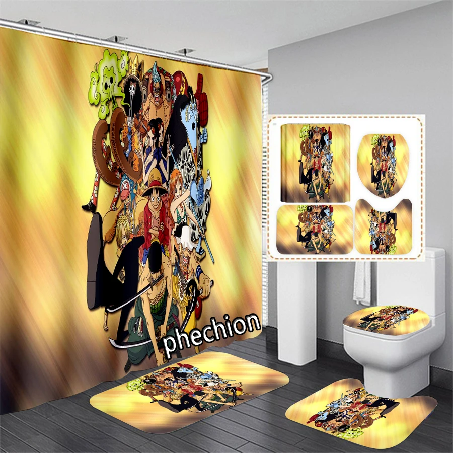 New Anime One Piece 3D Print Shower Curtain Waterproof Bathroom Curtain Anti-slip Bath Mat Set Toilet Rugs X33