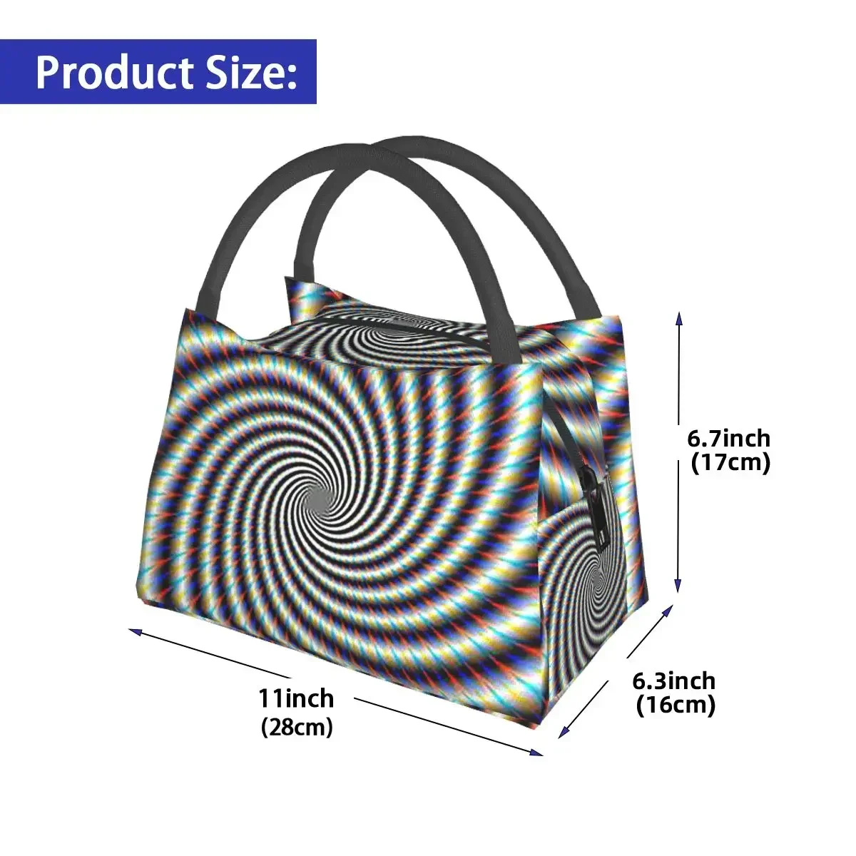 Psychedelic Swirl In Blue Red And Gold Lightweight Handheld Insulated Lunch Bag Aluminum Foil Liner for Adults Students Travel
