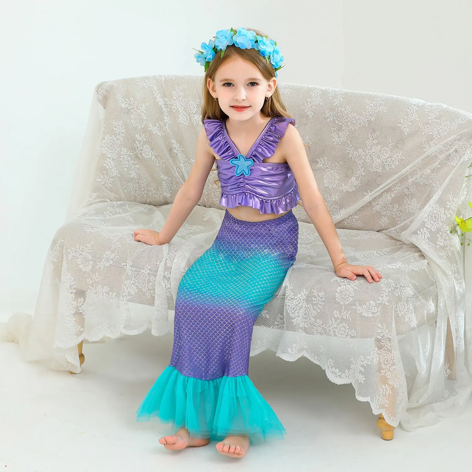 Purim Party Costumes for Baby Girls Princess Ariel Dress The Little Mermaid Cosplay Birthday Halloween Christmas Xms Gown