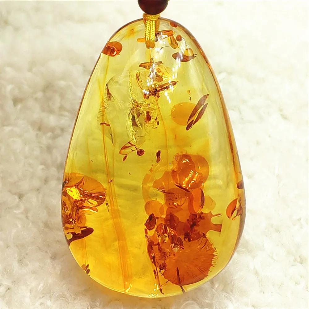Natural Yellow Piebald Amber Round Pendant Flower Yellow Amber Women Men 38x26x13mm Jewelry Reiki Stone Burma AAAAAAA