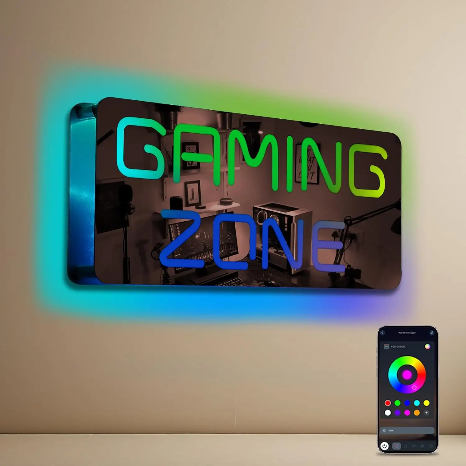 

RGB Game Zone Неоновая вывеска Зеркальный пульт дистанционного управления Красочные светодиодные фонари Настенный декор для игровой комнаты Подарок для детей