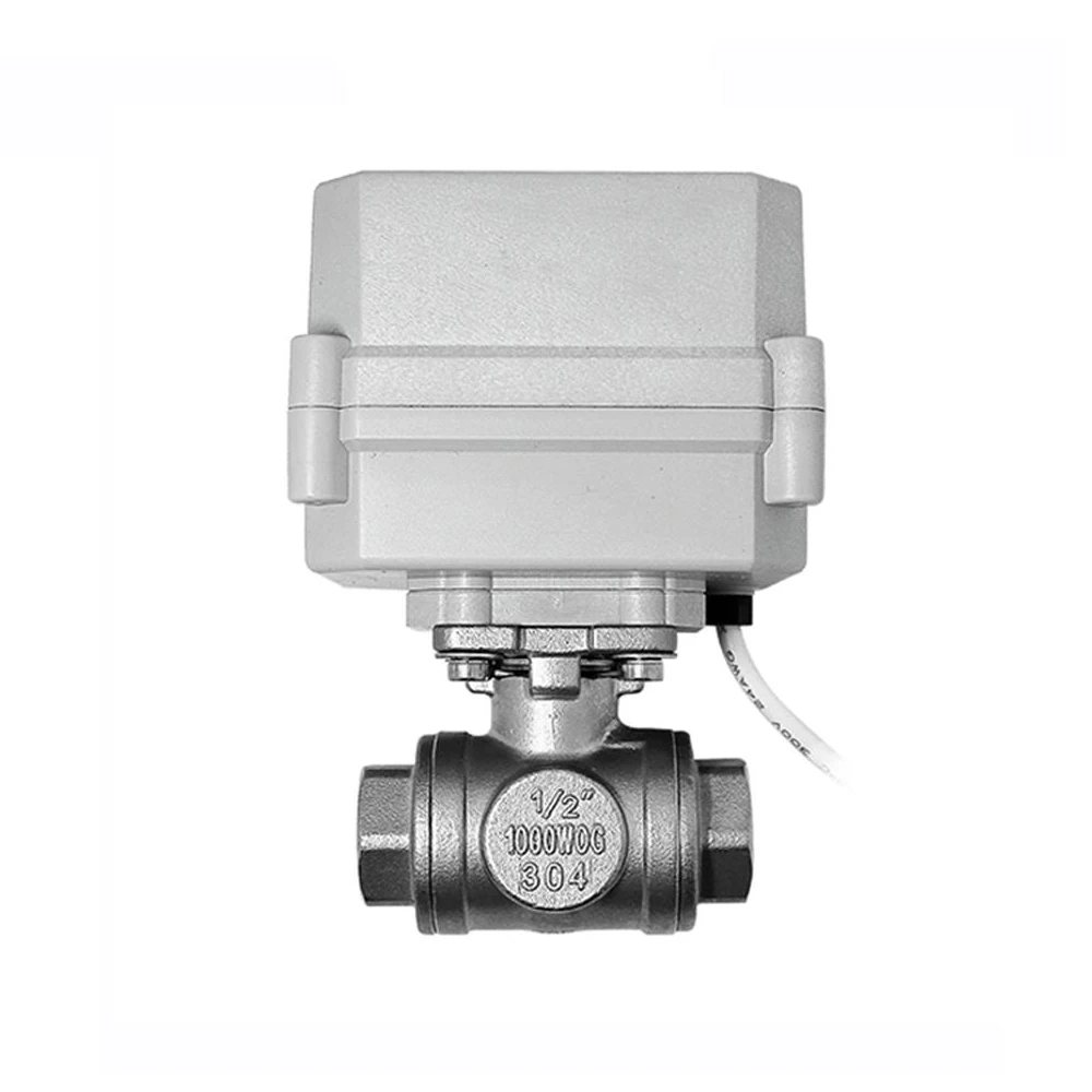 

DN25 stainless steel SS304 BSP NPT Thread normal closed Motorized 3 way Ball Valve