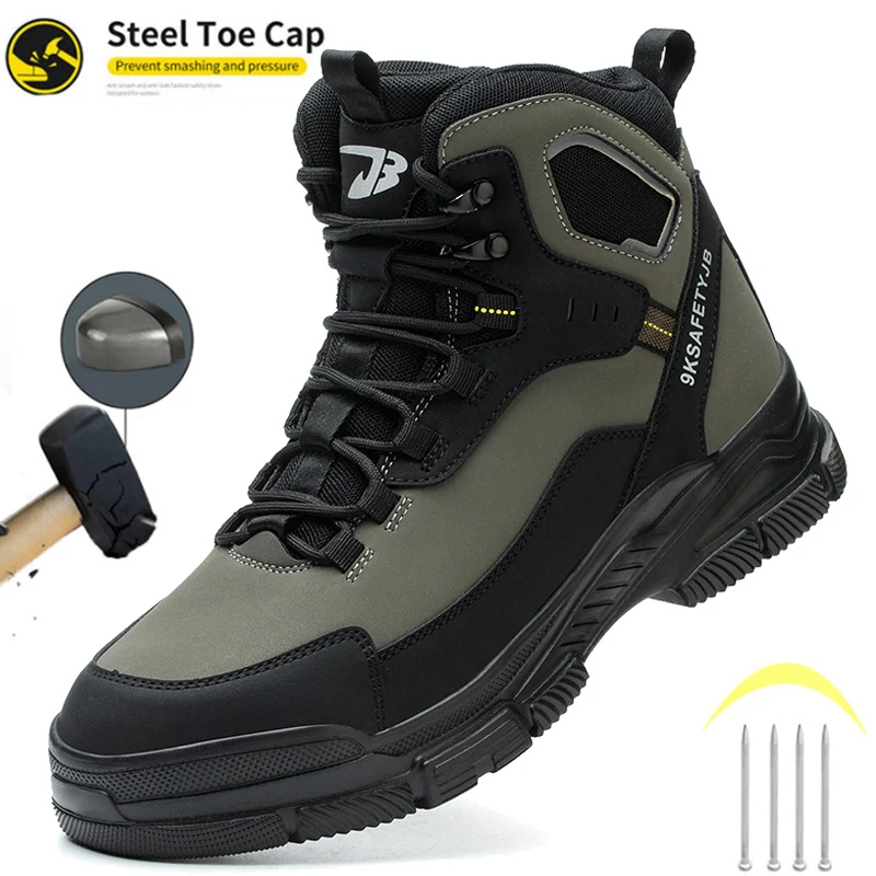 

Steel Toe Cap Shoes For Men Work Boots Puncture-Proof Safety Shoes Protective Working Shoes Indestructible Roofing Shoes