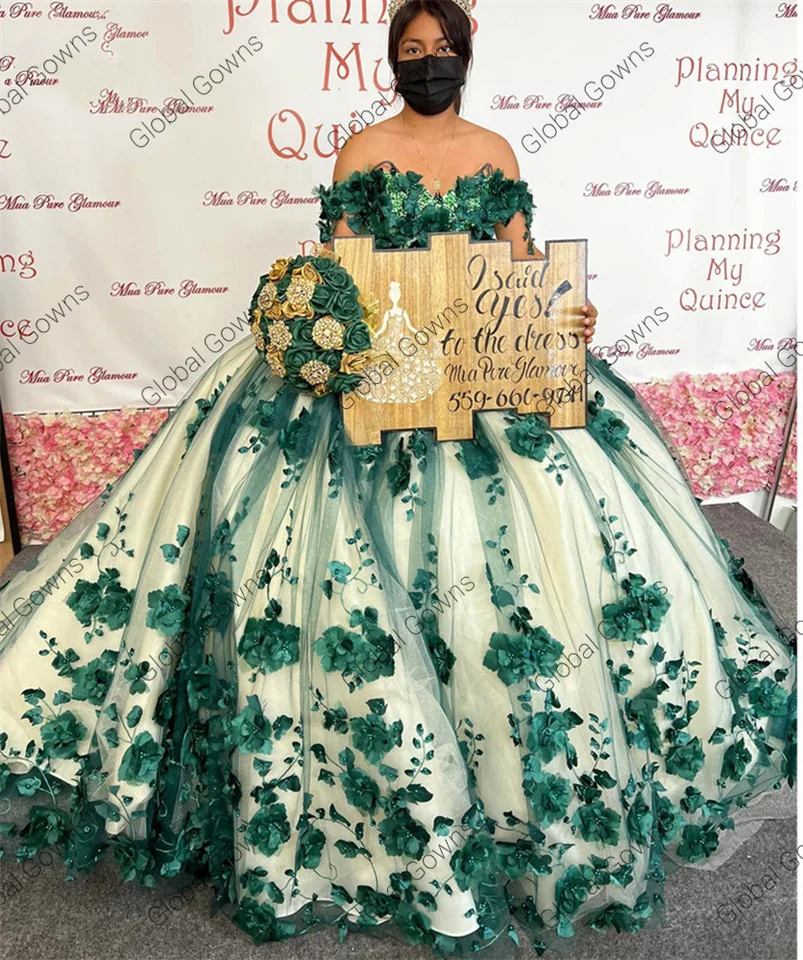 Emerald Green Floral Quinceanera Dresses with 3D Flowers Ball Gown Puffy Sexy Off the Shoulder Corsert Debut Party Customized - AliExpress 320 Emerald Green Floral Quinceanera Dresses with 3D Flowers Ball Gown Puffy Sexy Off the Shoulder Corsert Debut Party Customized - AliExpress 320