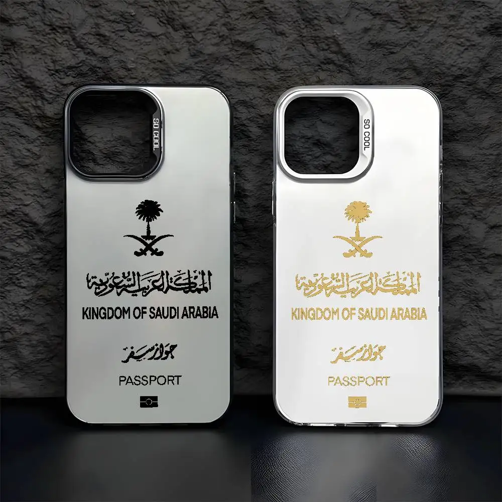 المملكة العربية السعودية جواز السفر جراب هاتف آيفون 17 16 15 14 13 12 11 برو ماكس الهواء متعدد الألوان ماتي ليزر معدني أورورا فوندا #2