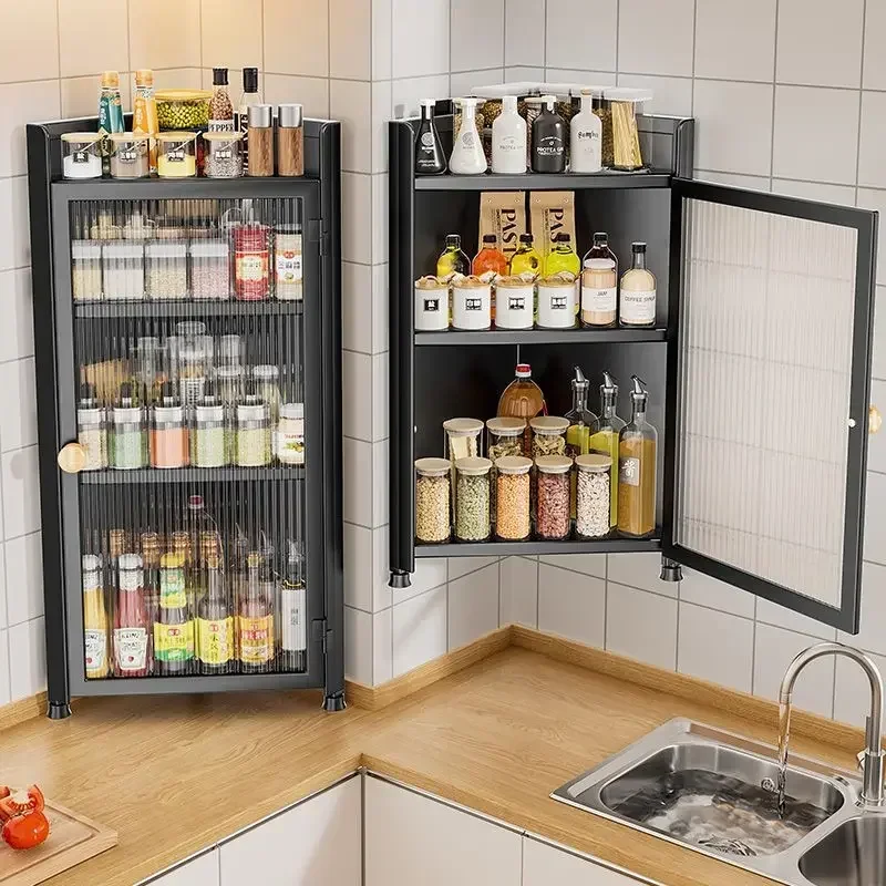 Strictly selected kitchen corner rack dustproof with door triangular seasoning cabinet wall hanging seasoning oil salt sauce