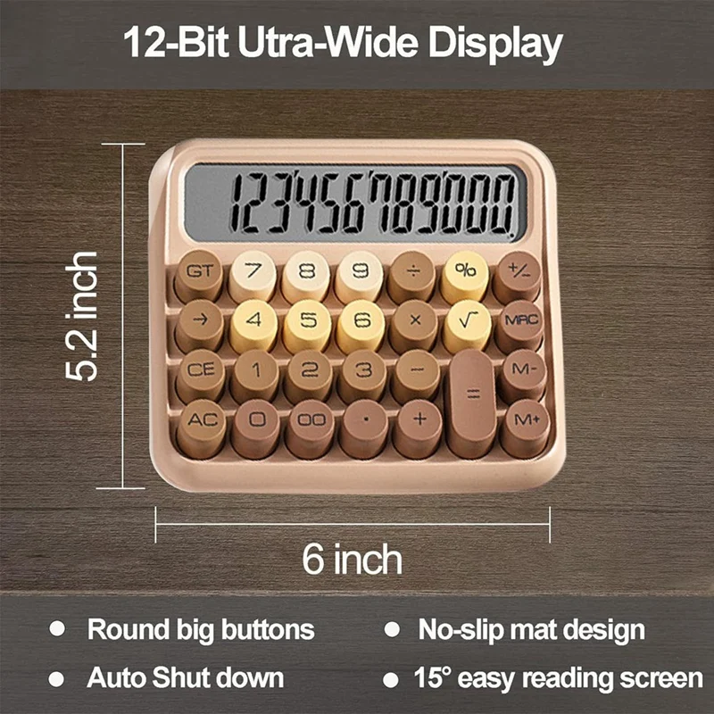 Calculatrice mignonne de bureau à 12 chiffres, conception de commutateur mécanique, grand écran LCD, gros bouton