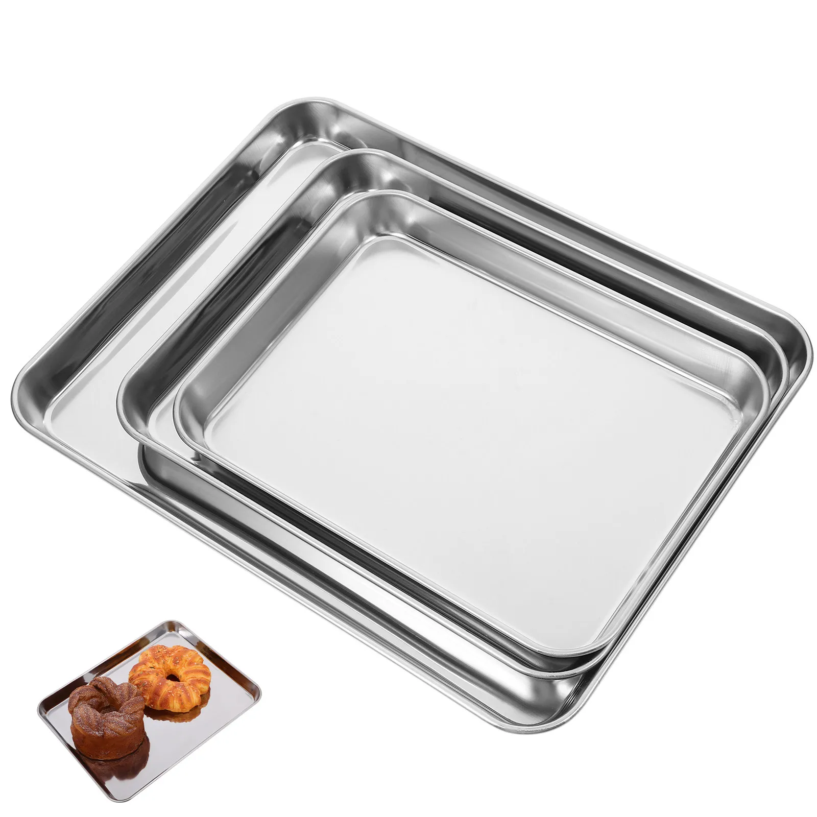 

3Pcs Heavy Duty Stainless Steel Baking Tray Nonstick Large Rectangular Pan for Toaster Oven Lasagna Cookie Sheet Roasting Pan