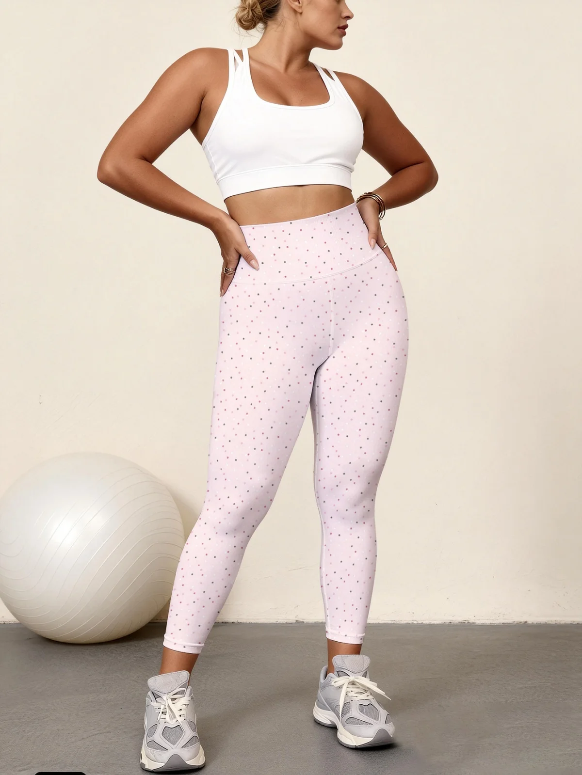 

Light foundation make-up powder black dot full printing print women's high waisted yoga pants, high stretch quick drying sports