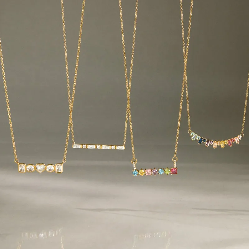 Minar Dainty Multicolor CZ Cubic Zirconia Pendant Necklaces for Women 18K Gold PVD Plated Titanium Steel Anti Tarnish Choker