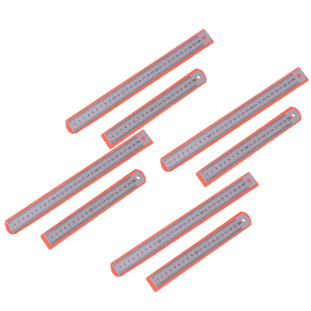 8pcs Stainless Steel Ruler 30Cm Double Sided Straight Measuring Tool For Drawing Carpentry Engineering Metal Working School