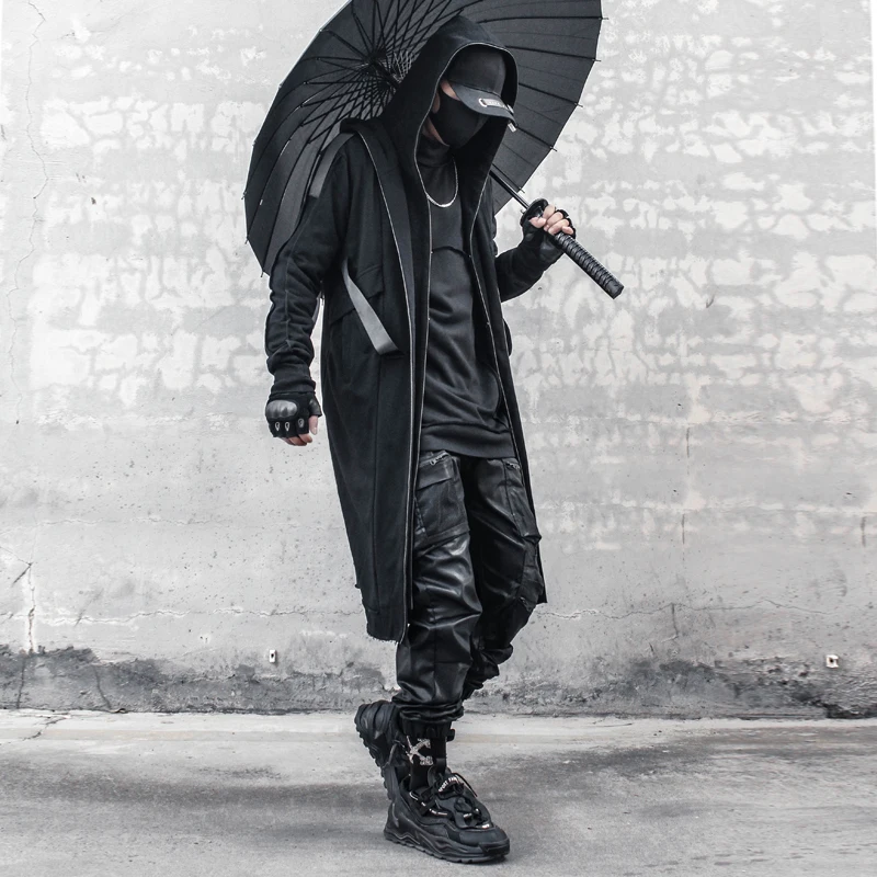 Dark Wizard Long Coat Autumn Fashion Trend Assassin Double Layer Hooded Jacket Men's Loose Fit Cotton Breathable Outerwear