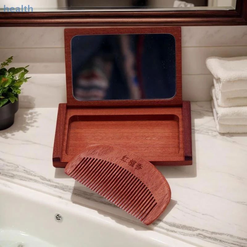 Set di specchi a pettine in legno 2 in 1, mini specchio pieghevole portatile vintage, specchio per trucco in legno di sandalo rosso, decorazioni per la casa e il viaggio