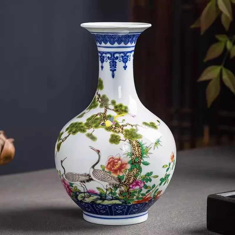 Jingdezhen Ceramic Ornaments Antique Blue and White Porcelain Vase Arranger Dracaena sanderiana Home Living Room TV Cabinet Deco