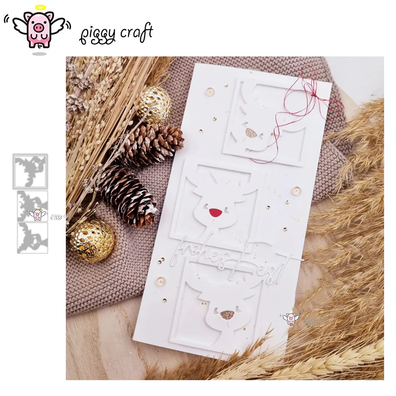 Piggy Craft metal cutting dies cut die mold Christmas deer frame Scrapbook paper craft knife mould blade punch stencils dies