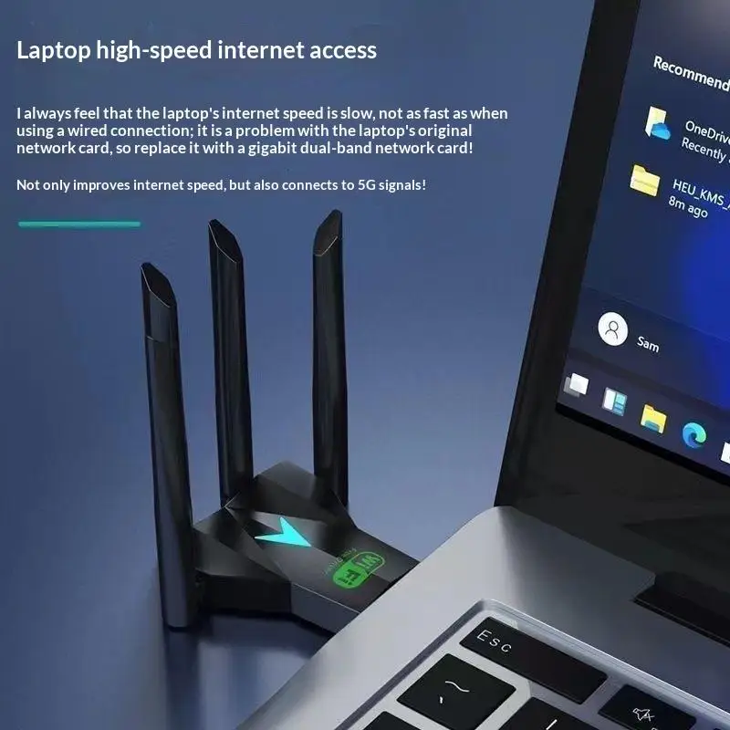 6800Mbps High Performance WiFi USB Adapter 2.4G/5G Dual Band 4-Antenna Wireless Receiver for Gaming PC Laptop