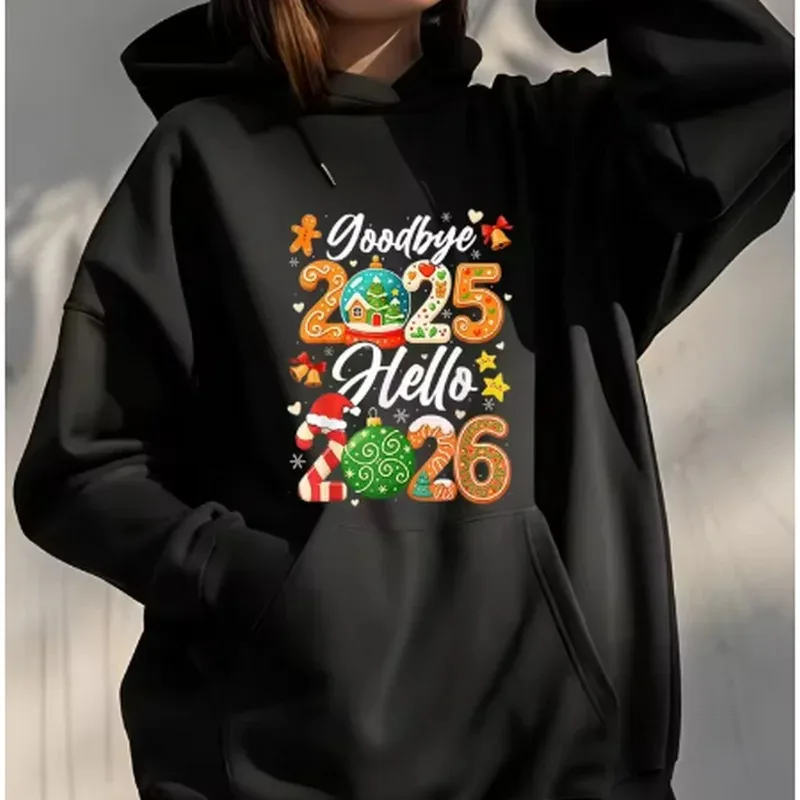 عيد الميلاد هوديي وداعا 2025 مرحبا 2026 طباعة للجنسين عارضة البلوز عطلة حزب ارتداء للنساء الرجال #1